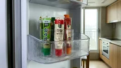 냉장고 도어포켓 튜브 정리, 회전 수납 케이스 하나로 1초 꺼내는 법